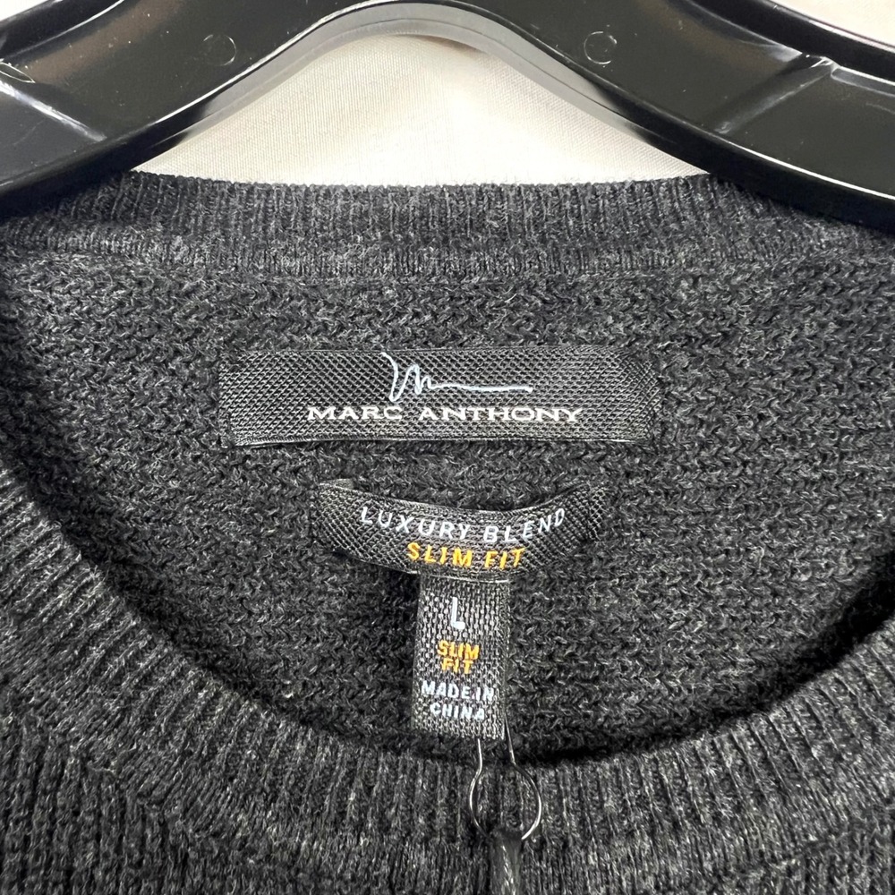Marc Anthony Charcoal Crewneck Sweater Mens Large Slim Fit Luxe Tuck Stitch Crew - Picture 3 of 12